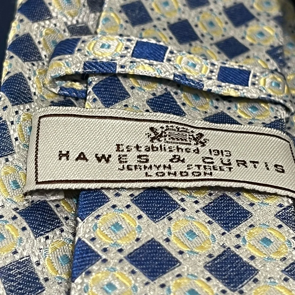 Hawes & Curtis Diamond Silk Mens Tie Geometric Blue Gold Jeremy Street London